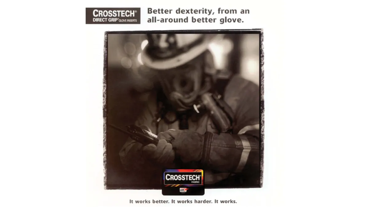 CROSSTECH™ DIRECT GRIP™ 技术消防手套内衬的历史平面广告